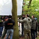 The team setting up a shot